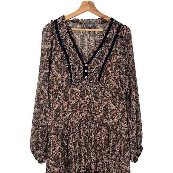 Dress Forum Medium Midi Dress Brown Paisley Tiered Long Sleeve Boho Festival - Picture 4 of 8